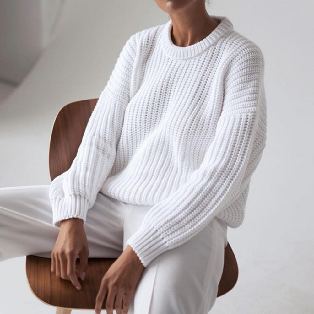Kvinder chunky strik sweater med brede ærmer og rund hals Stilla
