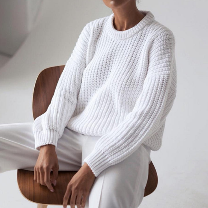 Kvinder chunky strik sweater med brede ærmer og rund hals Stilla