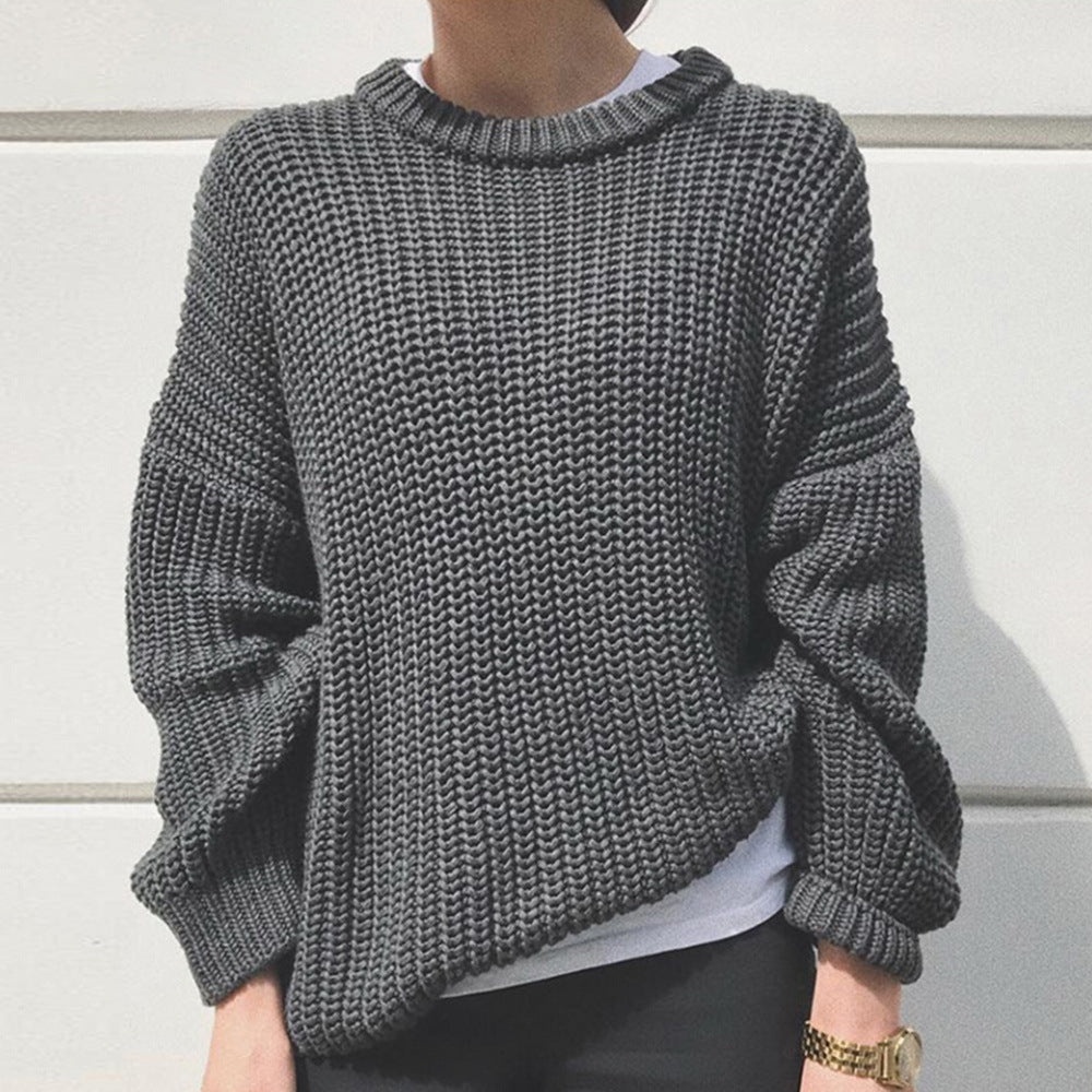 Kvinder chunky strik sweater med brede ærmer og rund hals Stilla