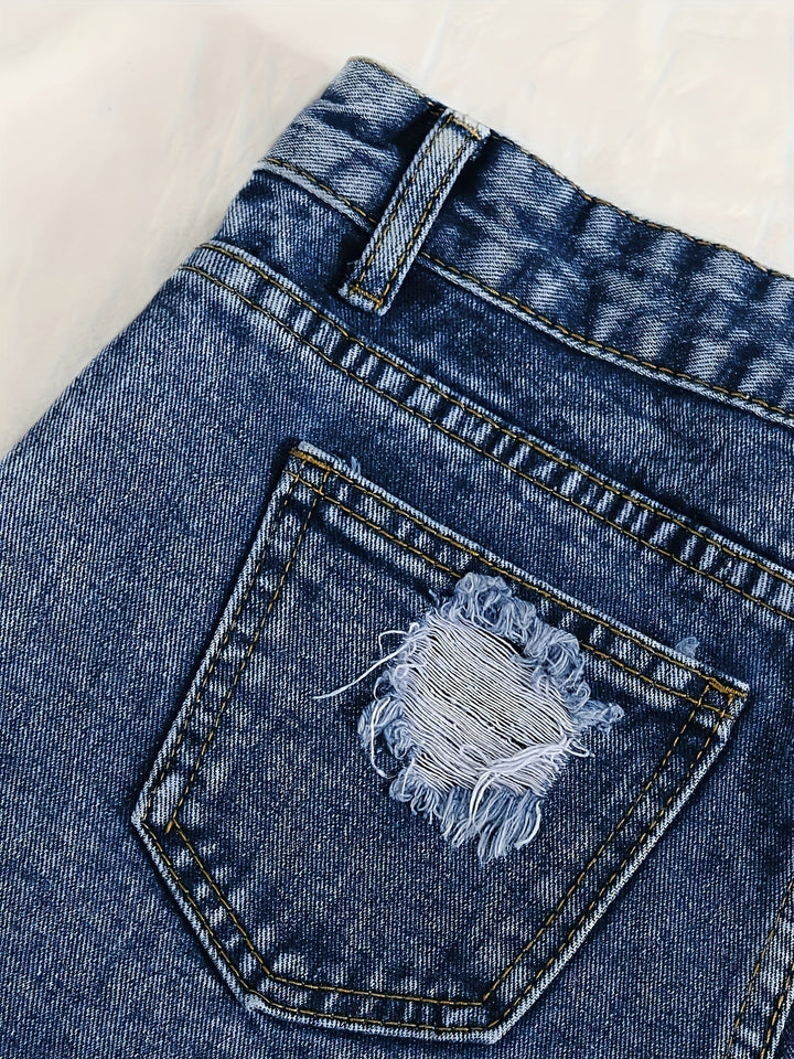 Stilla | Himmelblå Denimshorts Med Flosset Kant Og Rifter