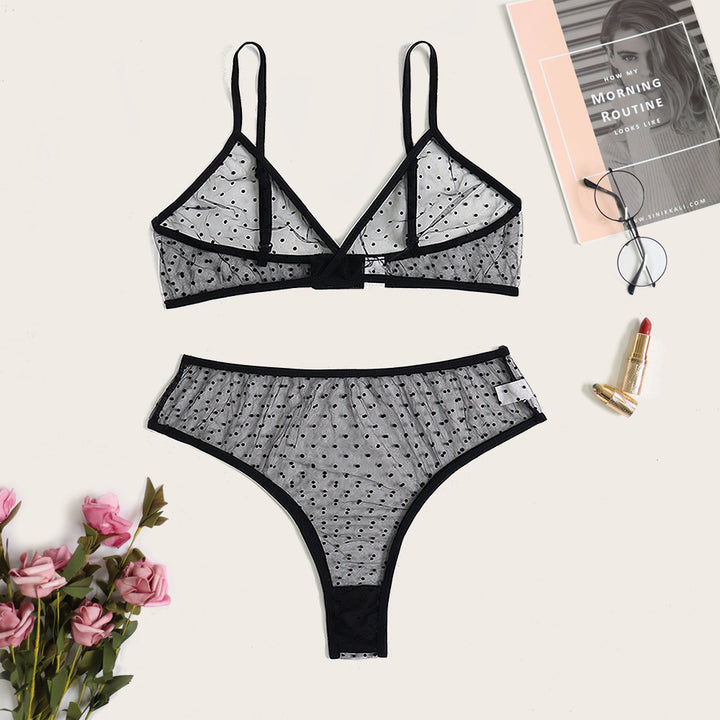 Dame Bralette og Slip Sæt med transparent prik-design Stilla
