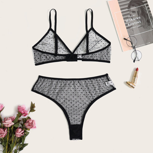 Dame Bralette og Slip Sæt med transparent prik-design Stilla