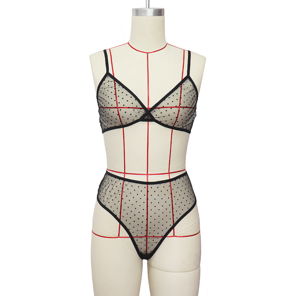 Dame Bralette og Slip Sæt med transparent prik-design Stilla