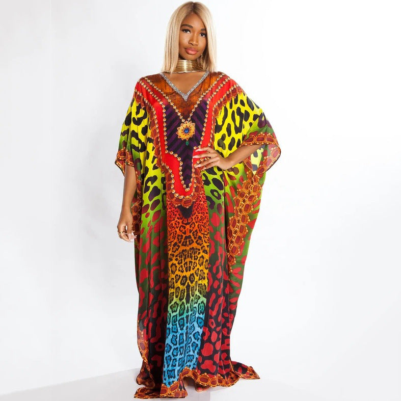 Dame Kaftan med iøjnefaldende multicolor-design og glitrende accenter Stilla