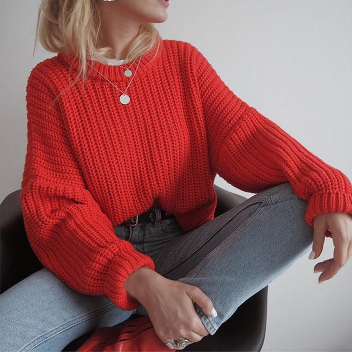 Kvinder chunky strik sweater med brede ærmer og rund hals Stilla
