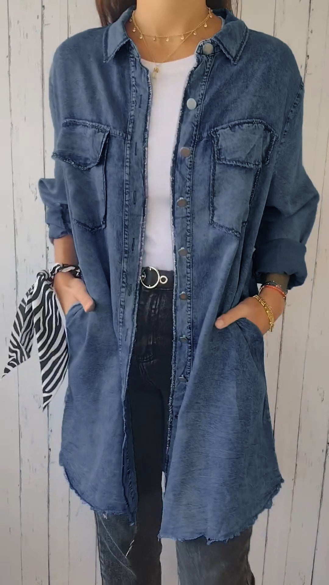 Stilla | Comfy Denim Shirt Met Lange Jas