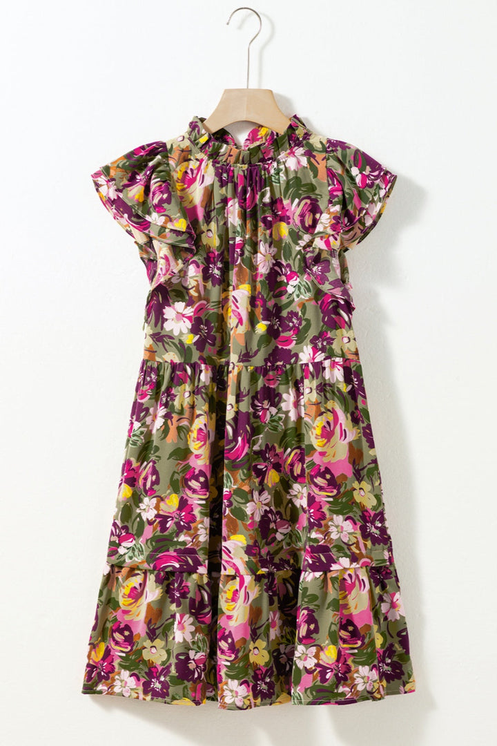 Stilla | Trykt Mock Neck Cap Sleeve Mini Kjole