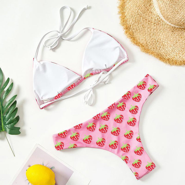 Dame Triangel-Bikini med frugtig jordbærprint Skovae