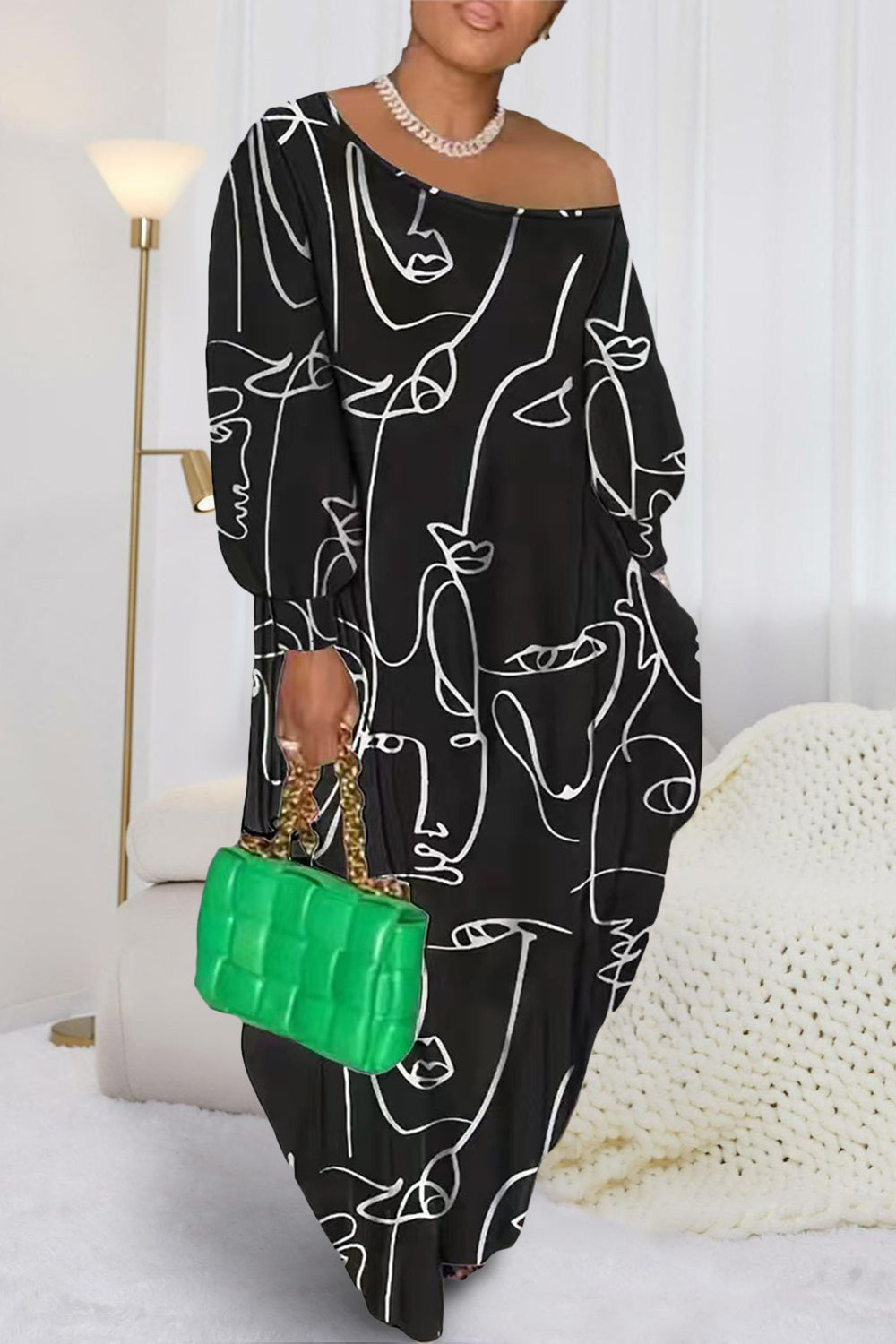 Stilla | Single Shoulder Lantern Sleeve Maxi Dress