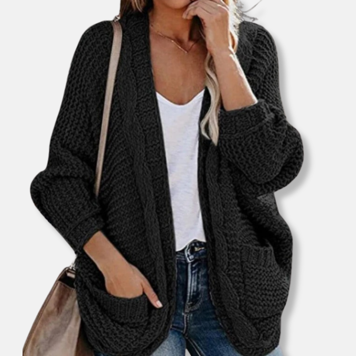 Stilla | Uld Oversized Cardigan Ribbede Åben Frontlommer Cardigan