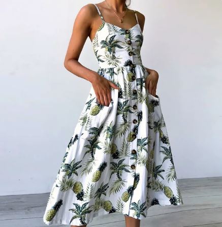 Stilla | Sommer Sexet Midi Kjole Med Strandprint