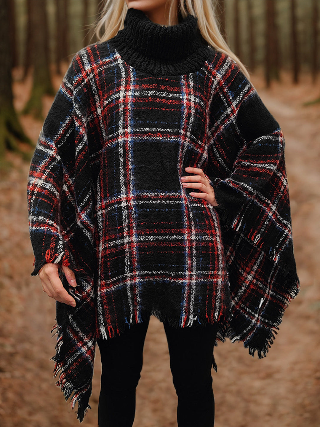 Stilla | Turtleneck Plaid Raw Hem Sweater