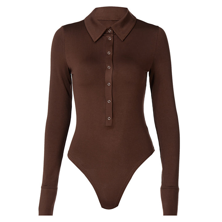 Dame Langærmet bodystocking med krave og trykknapper Stilla