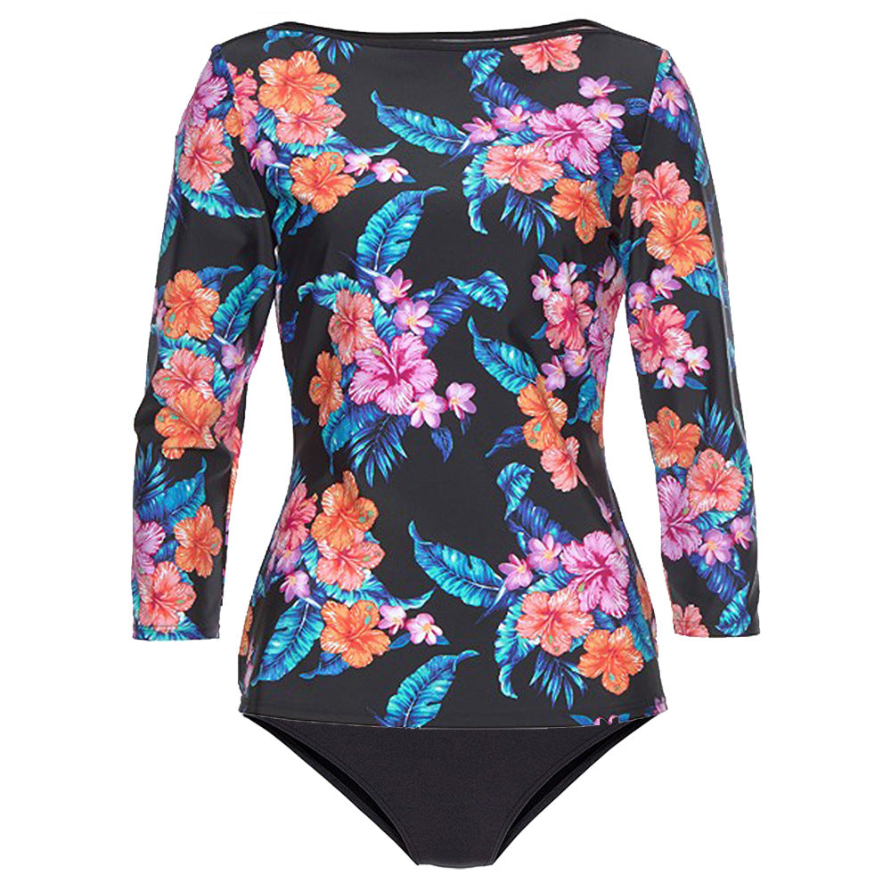 Damer Longsleeve badedragt med blomstermotiv og sportlig pasform Stilla