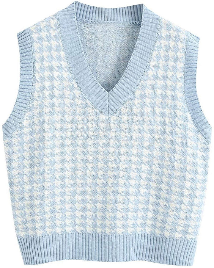 Damer elegant strikvest i moderne houndstooth-mønster Stilla