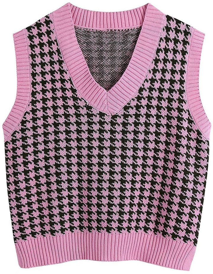 Damer elegant strikvest i moderne houndstooth-mønster Stilla