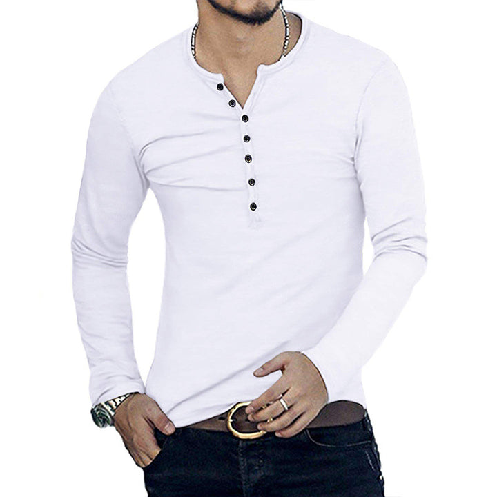 Herrer Langærmet Henley skjorte med stilfulde knapper og elastisk stof Stilla
