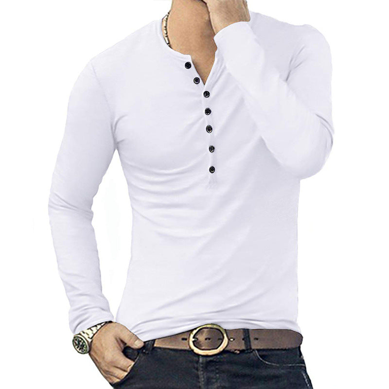 Herrer Langærmet Henley skjorte med stilfulde knapper og elastisk stof Stilla