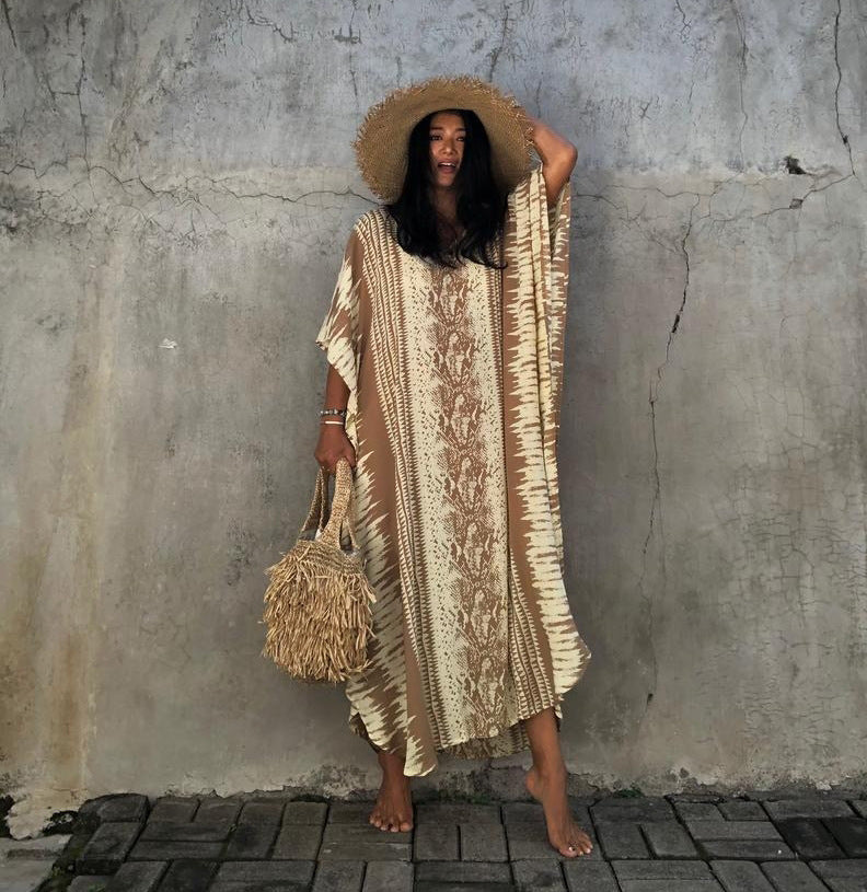 Dame Kaftan med boho-inspireret mønster og løs pasform Stilla