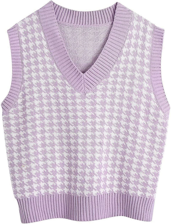 Damer elegant strikvest i moderne houndstooth-mønster Stilla