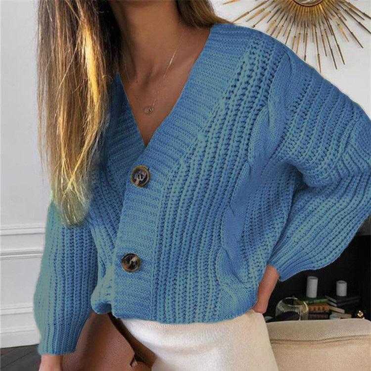 Kvinders mode chunky strik cardigan med V-hals og knapdetaljer Stilla