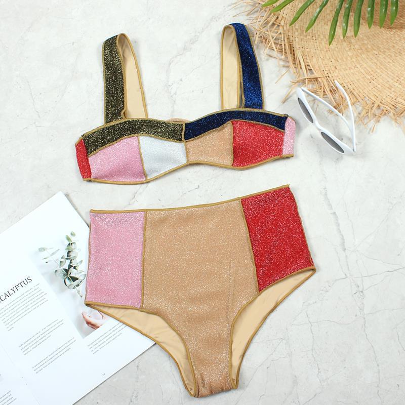 Dame Højtsnit bikini-sæt med glitrende accenter Skovae