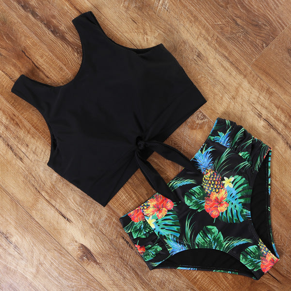 Dame Sporty bikini-sæt med moderigtigt crop-top og højtaljet trusse Skovae