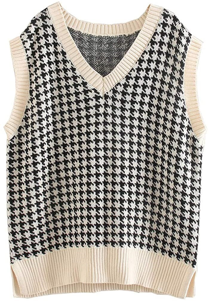 Damer elegant strikvest i moderne houndstooth-mønster Stilla