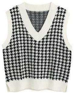 Damer elegant strikvest i moderne houndstooth-mønster Stilla