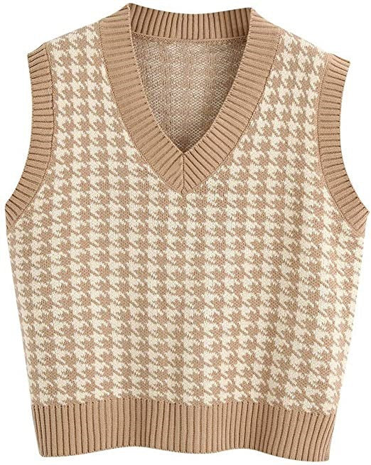 Damer elegant strikvest i moderne houndstooth-mønster Stilla