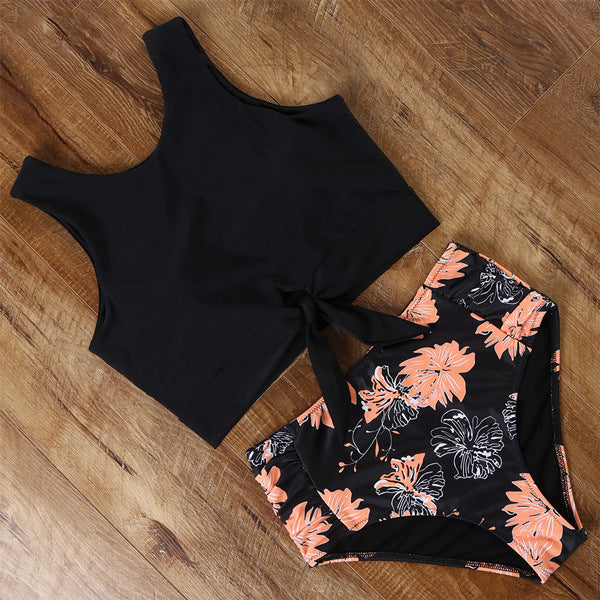Dame Sporty bikini-sæt med moderigtigt crop-top og højtaljet trusse Skovae