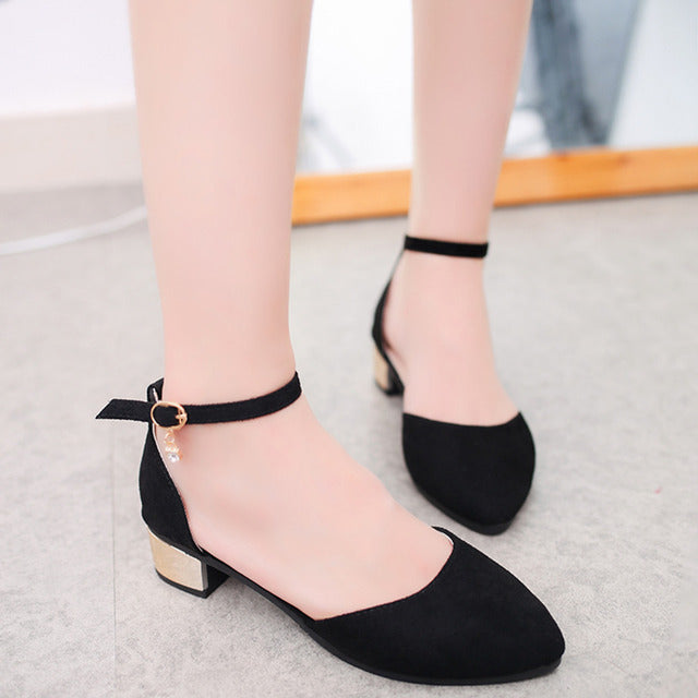 Dame Elegant Slingback Ballerinas med transparent rem og blokhæl Stilla