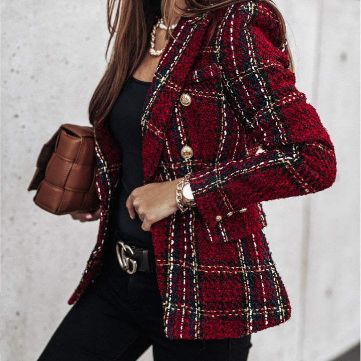Stilla | Blazer Tailored Fit Tweed Dobbeltbryst Ternet Mønster