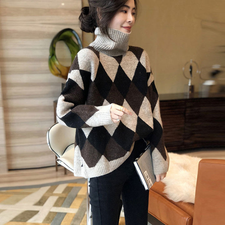 Femme Chunky Geometrisk Strikpullover Stilla