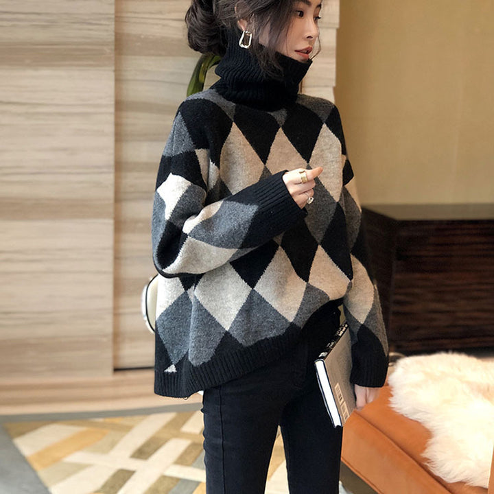 Femme Chunky Geometrisk Strikpullover Stilla