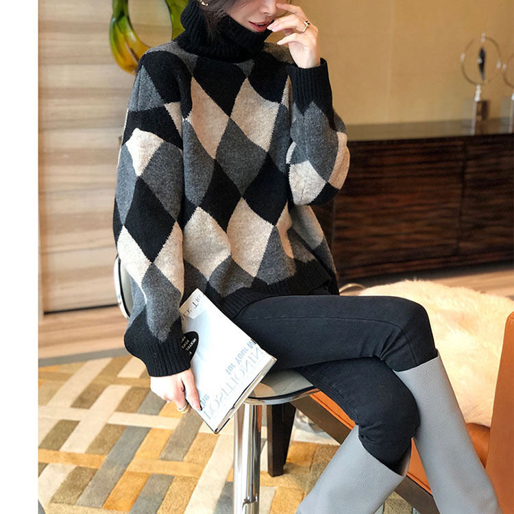 Femme Chunky Geometrisk Strikpullover Stilla