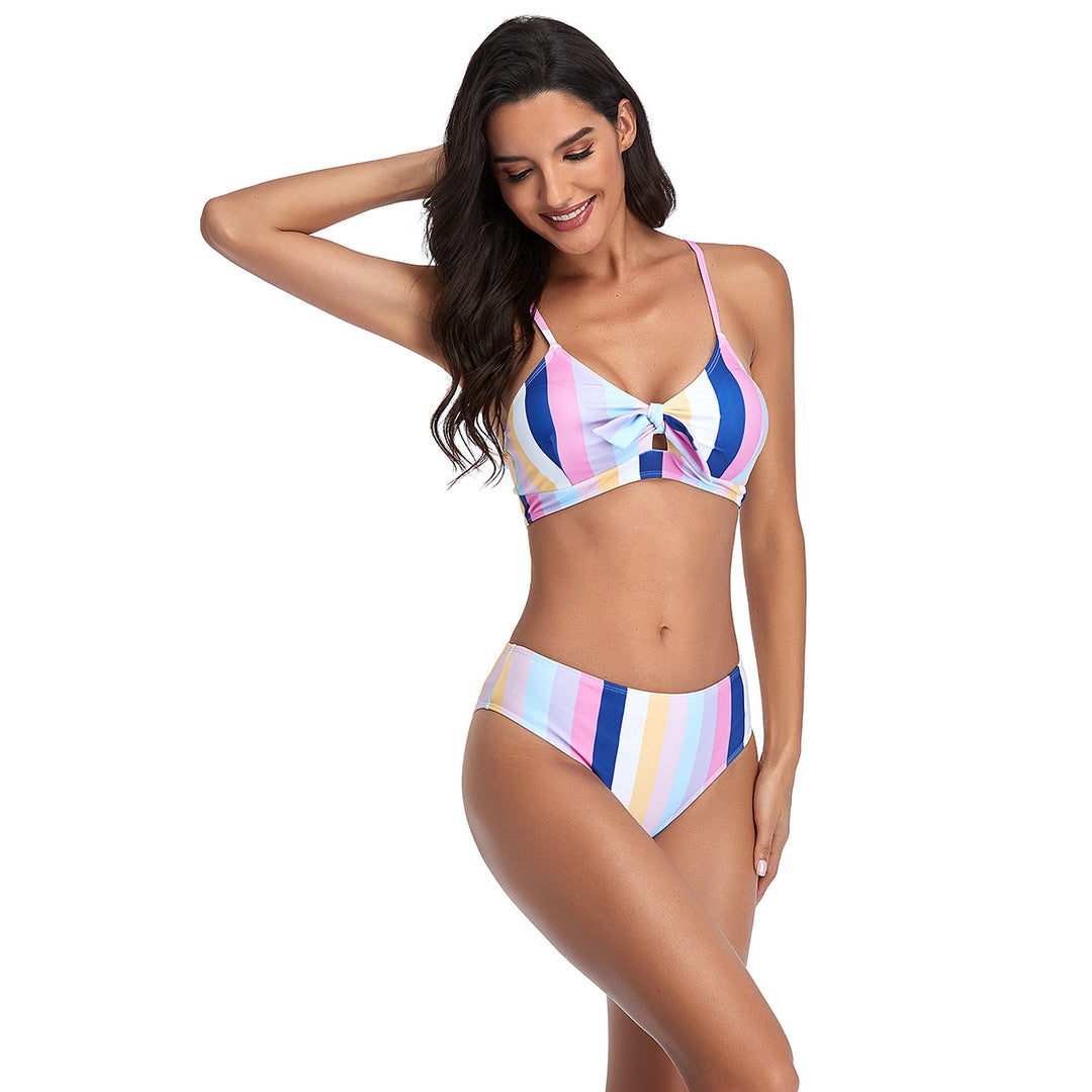 Dame bikini-sæt med raffineret knude og moderne stribet mønster Skovae