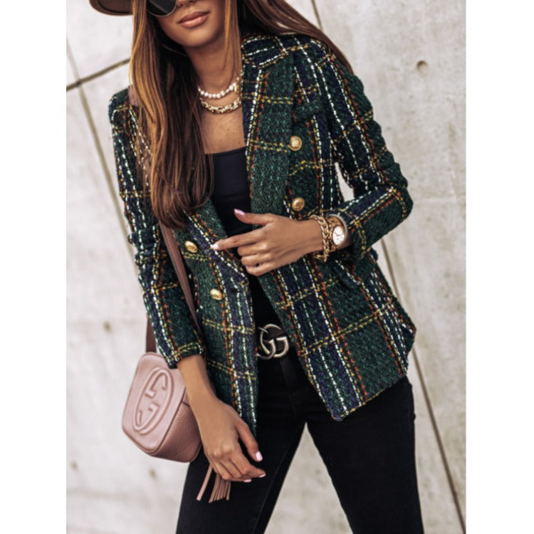 Stilla | Blazer Tailored Fit Tweed Dobbeltbryst Ternet Mønster