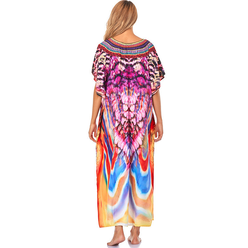Dame Strandkaftan med kunstnerisk design og farverige mønstre Stilla