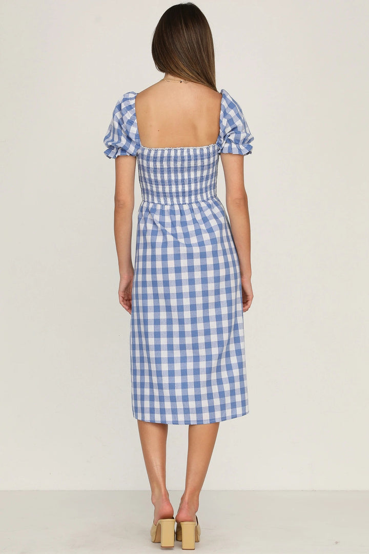 Damer Gingham-rutemønstret Midi-kjole med pufærmer og sideslids-detalje Stilla