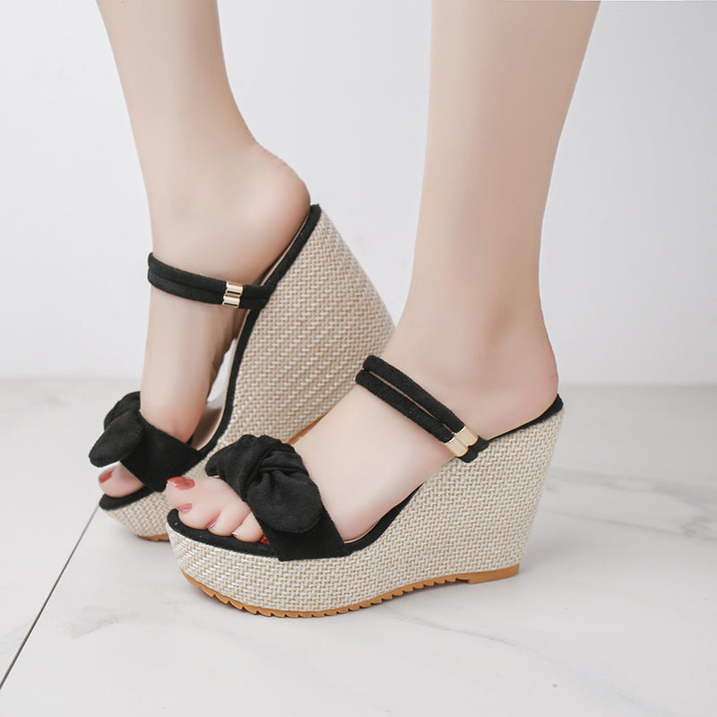 Dame nan Raffknoten-wedge sandal med vævet plateau platform og dobbelt remlukning Skovae