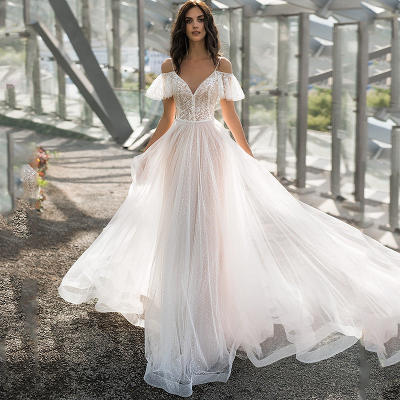 Dame Festkjole Maxi med filigran Spids- og Tulle-detaljer Stilla