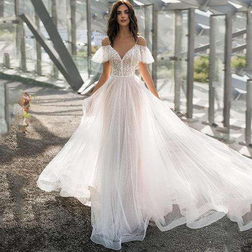 Dame Festkjole Maxi med filigran Spids- og Tulle-detaljer Stilla