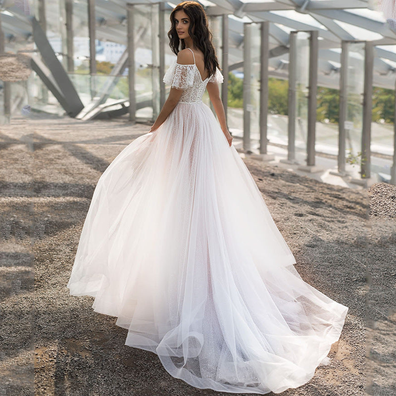 Dame Festkjole Maxi med filigran Spids- og Tulle-detaljer Stilla