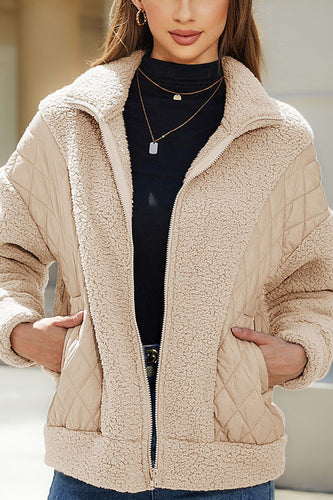Stilla | Langærmet cardigan med lynlås i fleece patchwork damesjakke