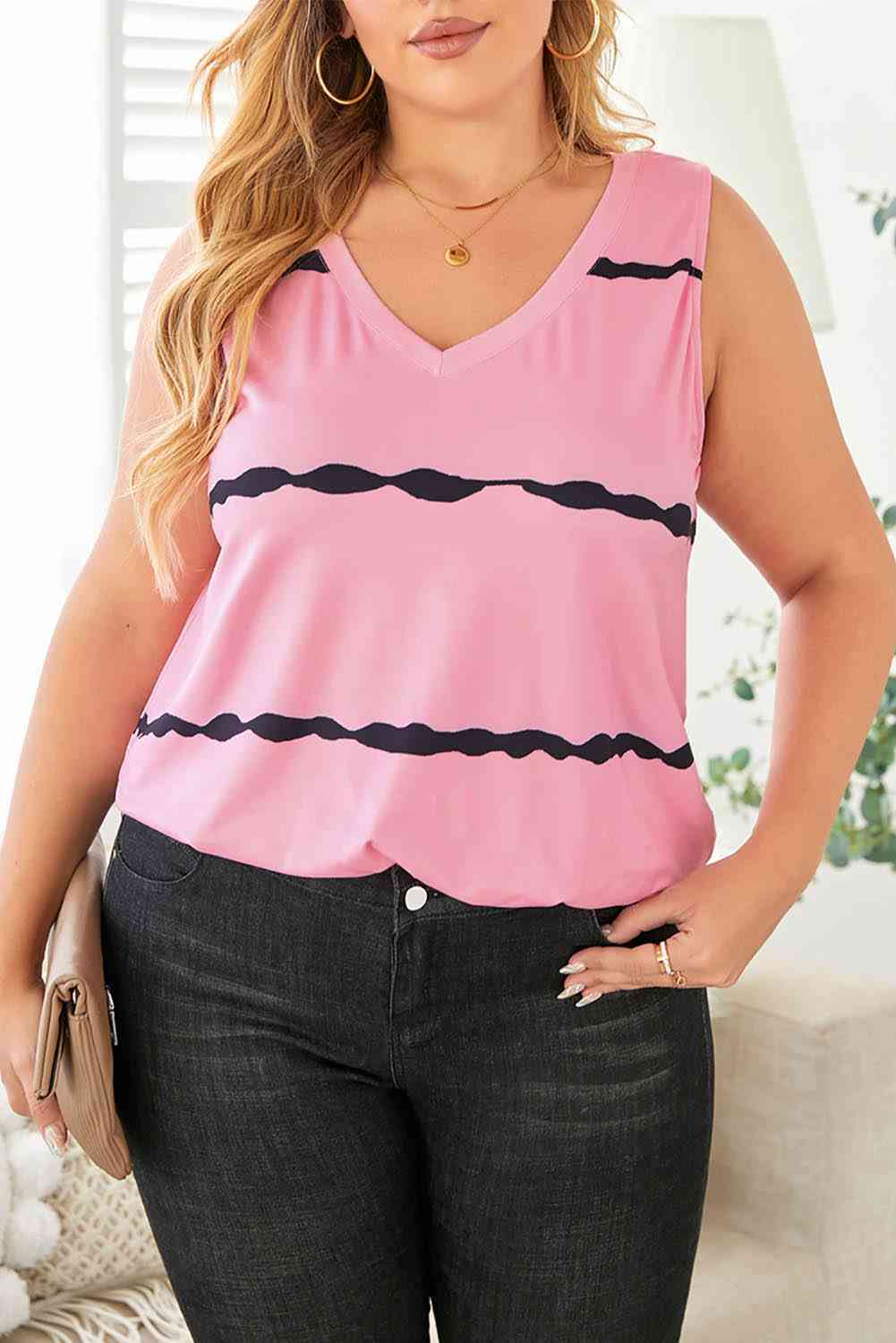 Stilla | Plus Size Printed V-hals Tank