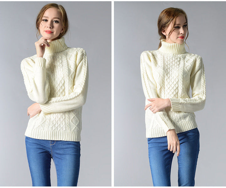 Skovae | Dame Rullekrave sweater med lange ærmer og kabelstrik