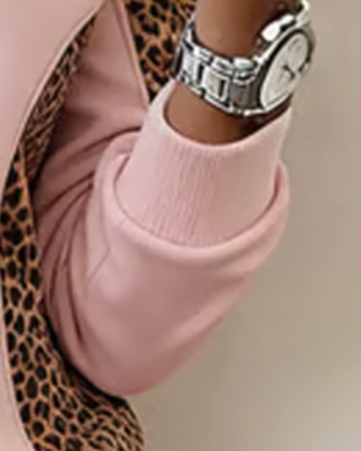 Stilla | Sweatshirt med halvlynlås og leopardprint