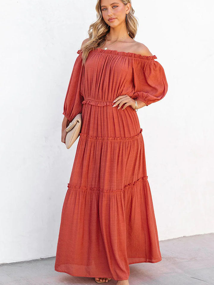 Stilla | Trim Off Shoulder Langærmet Maxi Kjole