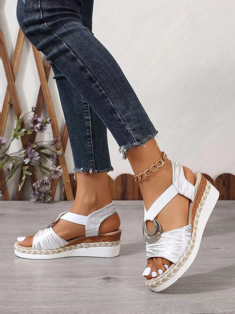 Stilla | Retro Stil Hæle Sandaler Med Hampestrop Og Elastisk Ankelrem, Komfortable Og Stilfulde